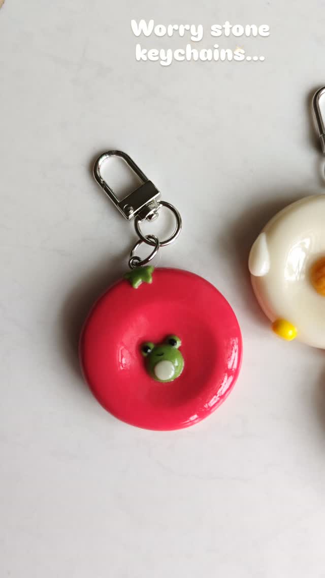 Frog & Tomato Worry Stone Keychain